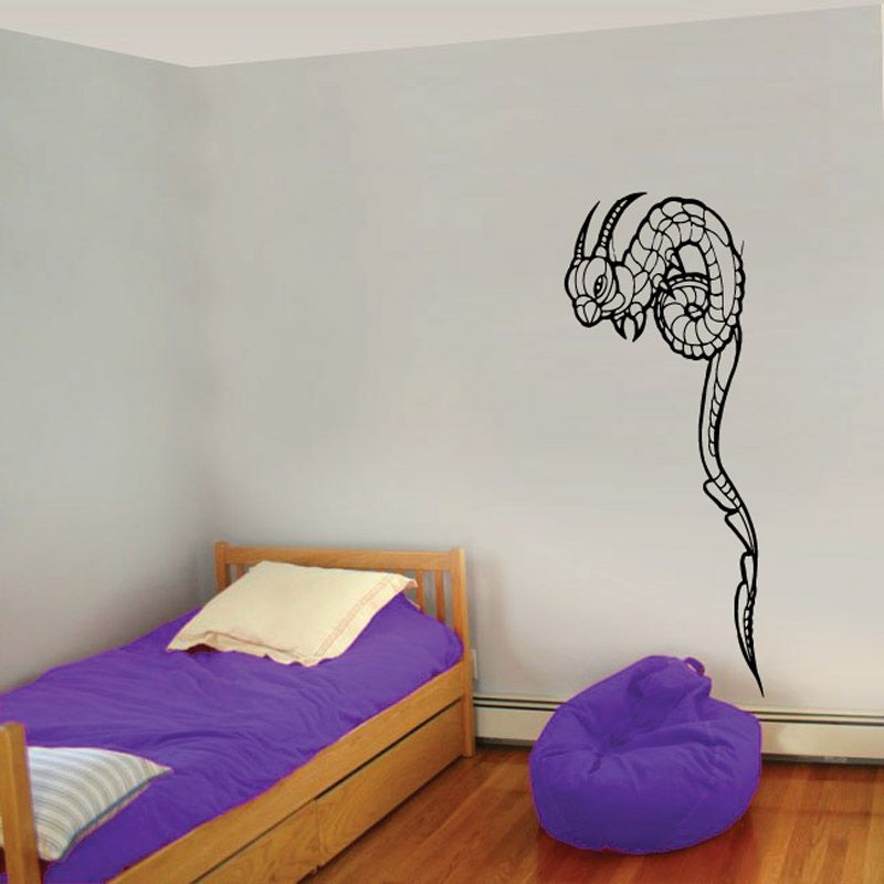 Long horned armored snake wall decal, black outline