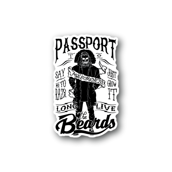 Vinyl sticker with bearded man and bold white "The Beards" text on dark background