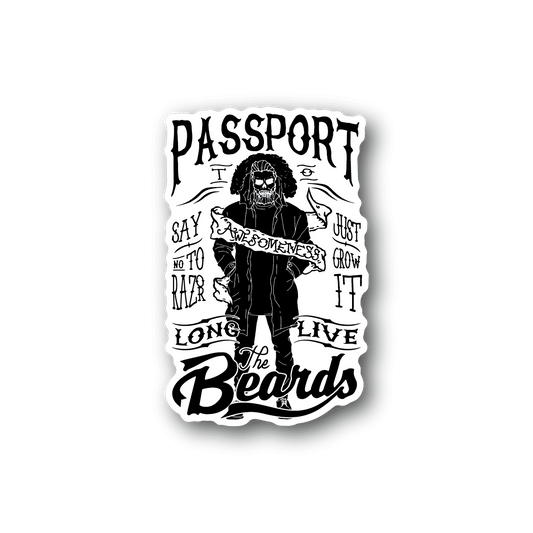 Vinyl sticker with bearded man and bold white "The Beards" text on dark background