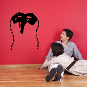 Black long-nose masquerade mask decal with stylized eye and trunk-like nose