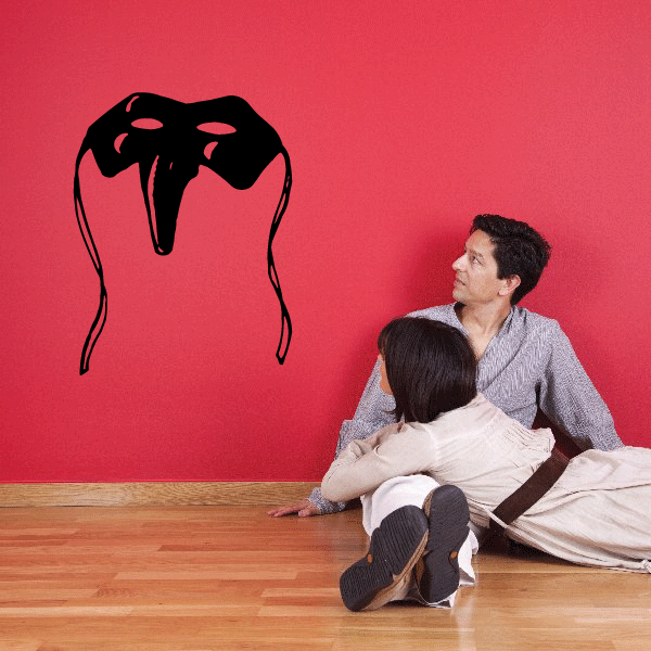 Black long-nose masquerade mask decal with stylized eye and trunk-like nose