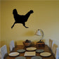 Long-tailed chicken wall decal, black silhouette with extended tail and feet