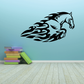 Stylized horse walking wall decal with flame details, black and teal