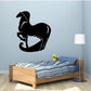 Black horse silhouette wall decal with long thick tail and flowing mane