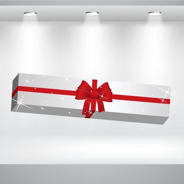 Image of Long White Present with Red Bow Sticker