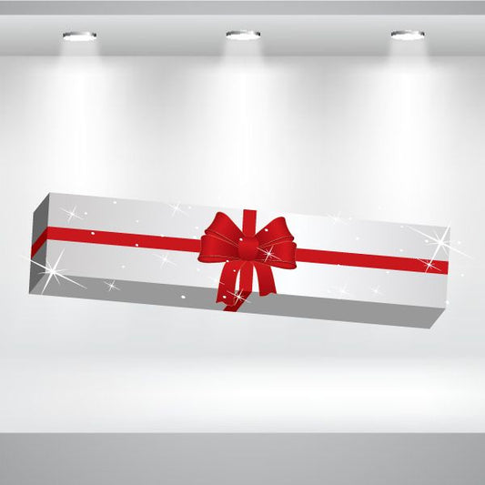 Image of Long White Present with Red Bow Sticker