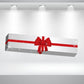 Long white gift sticker with red ribbon and bow