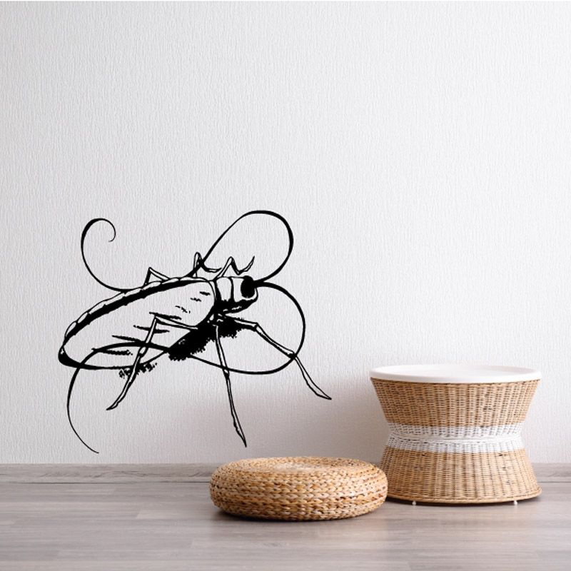 Black roach with long wispy antenna wall decal sticker