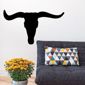 Longhorn skull wall decal, black bull head silhouette with long horns
