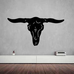Longhorn skull wall decal, black vinyl bull skull silhouette with horns