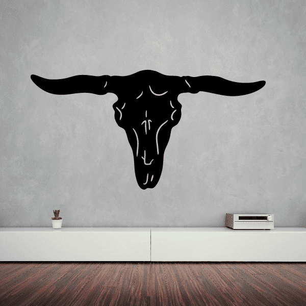 Longhorn skull wall decal, black vinyl bull skull silhouette with horns