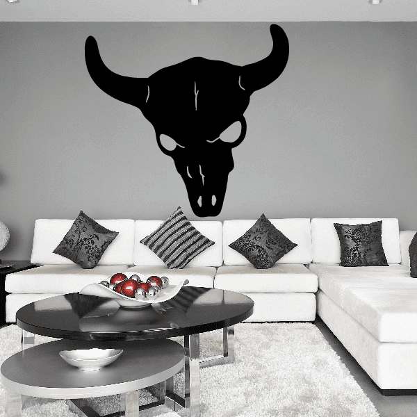 Longhorn skull wall decal, black vinyl decal with horns and skull details