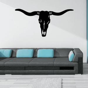 Longhorn skull wall decal, black vinyl longhorn head silhouette