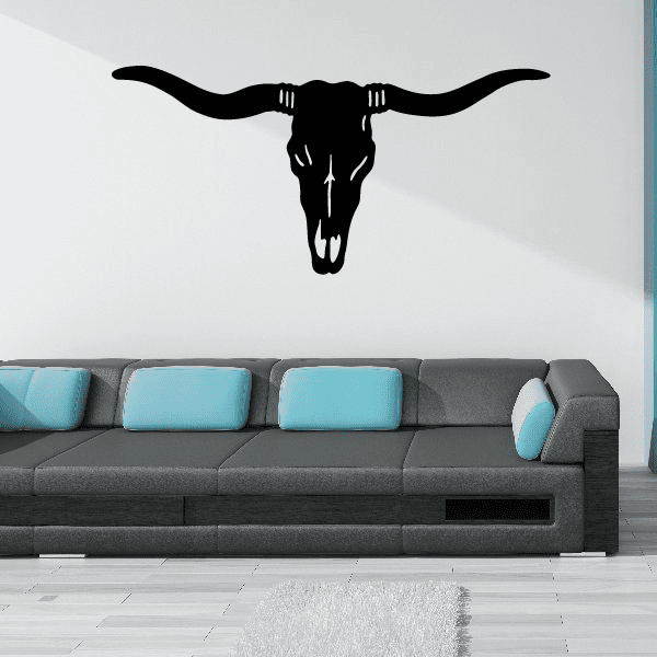 Longhorn skull wall decal, black vinyl longhorn head silhouette
