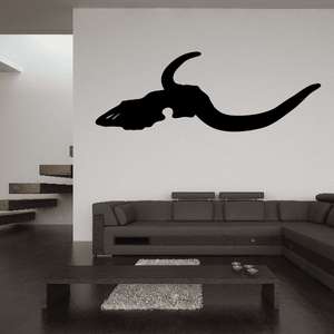Longhorn skull wall decal, black vinyl silhouette of skull with horns