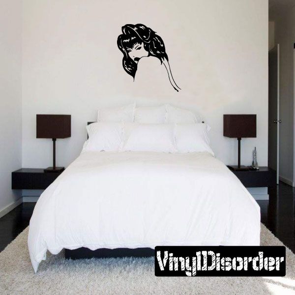 Horse head look over shoulder wall decal, black silhouette on light background