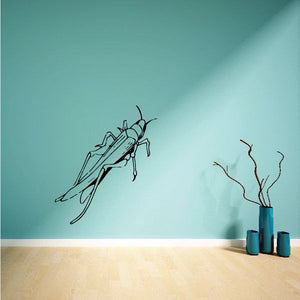Grasshopper wall decal with black line-art insect design