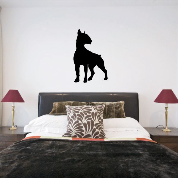 Black bull terrier wall decal silhouette, dog standing and looking forward