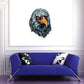 Eagle head decal, blue-gray feathers with orange beak and red eye details