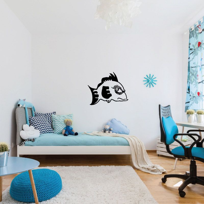 Freshwater fish wall decal, black fish with small blue sparkle