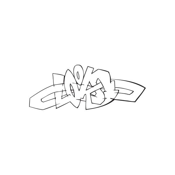 Graffiti decal with abstract black line art and star shapes