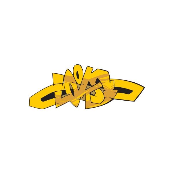 Graffiti sticker with bold yellow and black tag-style design