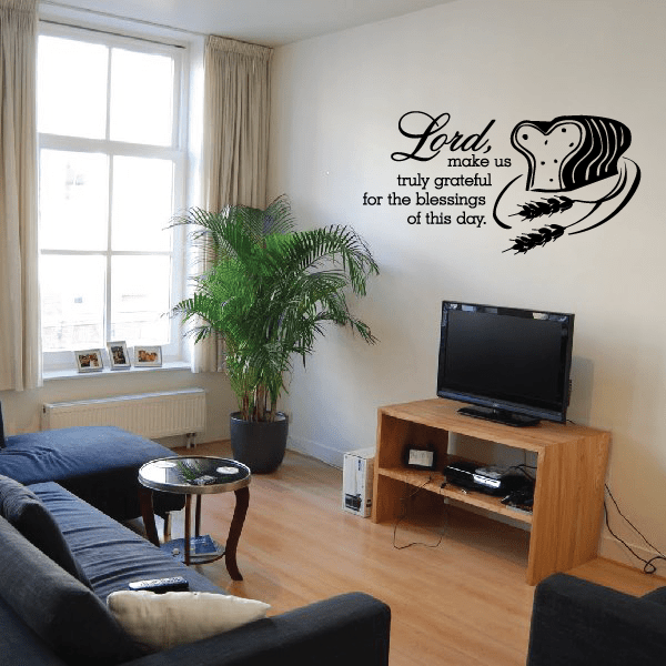 Inspirational wall decal: script 'Lord, make us truly grateful' with dove