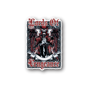 Grim reaper vinyl sticker, red and black gothic character illustration