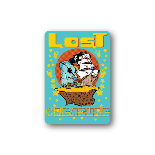 Pirate ship vinyl sticker with Lost Treasure text and cartoon treasure map