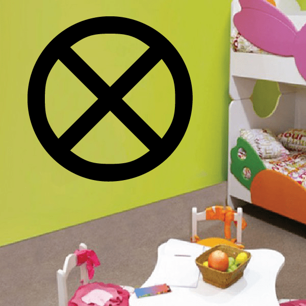 Astrological decal: black circle with large X