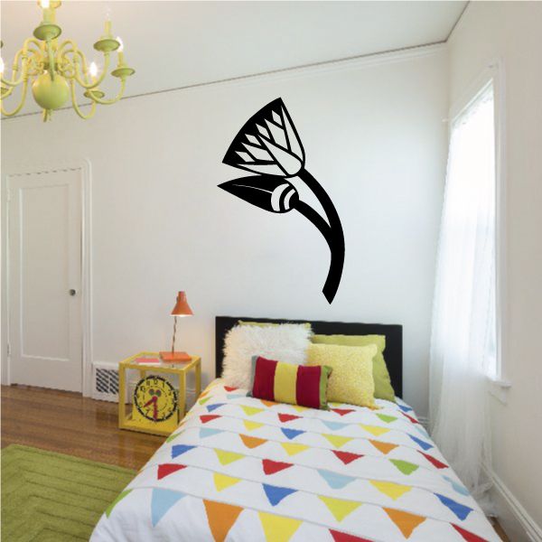 Black lotus wall vinyl decal with leaf and stem design.