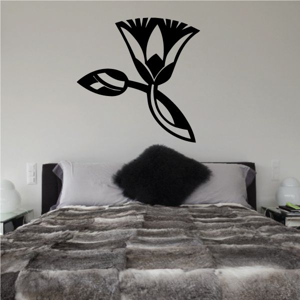 Egyptian lotus wall decal, black vinyl flower and leaf design