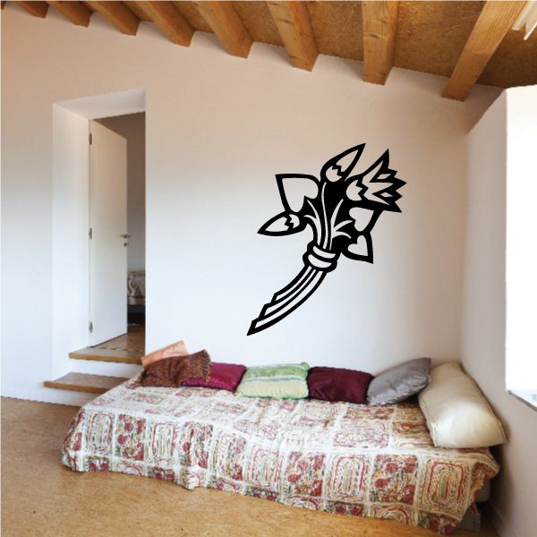Black Egyptian wall decal with lotus and stylized weapon design