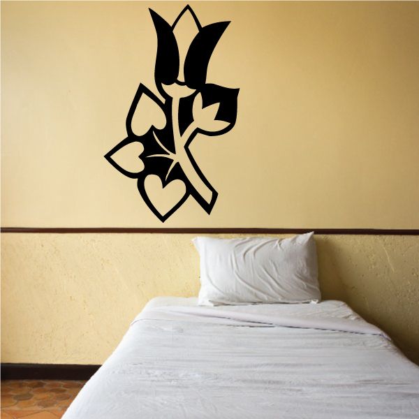 Black lotus Egyptian wall decal vinyl sticker with stylized petals and heart detail