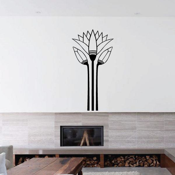 Egyptian lotus wall vinyl decal with stylized black flower and column
