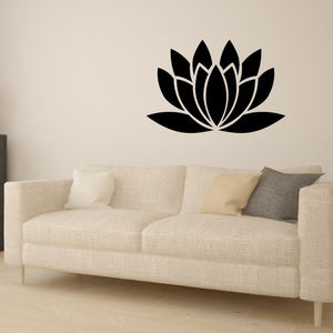 Lotus flower wall decal, black lotus blossom with petals and stem.