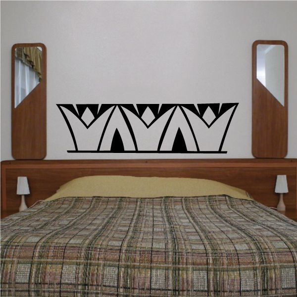 Black and white Egyptian lotus band vinyl wall decal with repeating geometric shapes