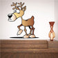 Cartoon deer sticker in beige and white with antlers, black nose, standing pose