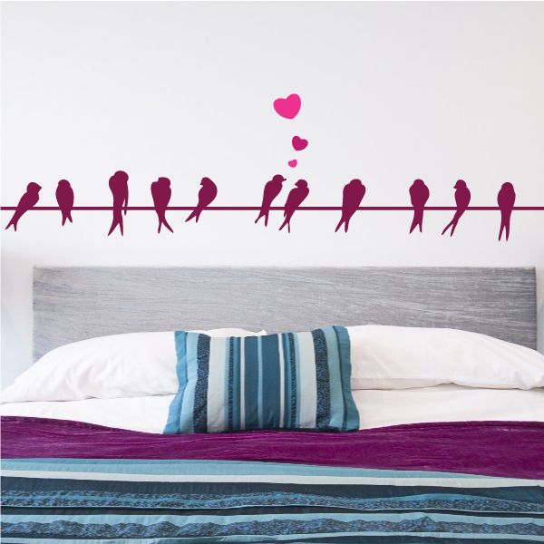 Image of Love Birds Wire Hearts Valentine's Day Decal