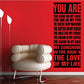 Word collage wall decal with bold text: “YOU ARE” and “THE LOVE OF MY LIFE”