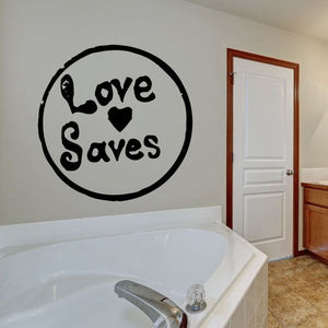 Circular wall decal with Love Saves text and heart icons