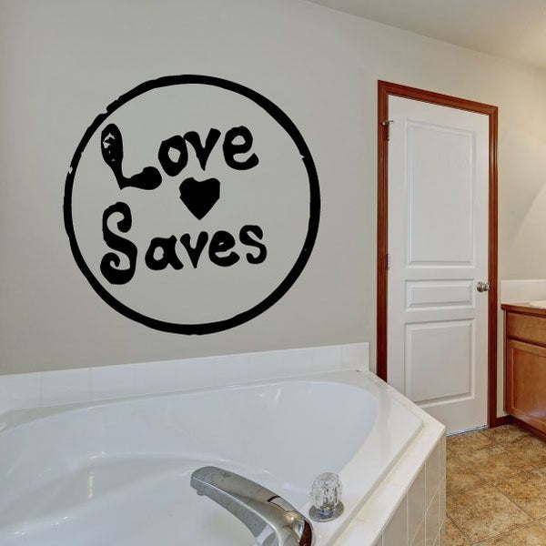 Circular wall decal with Love Saves text and heart icons