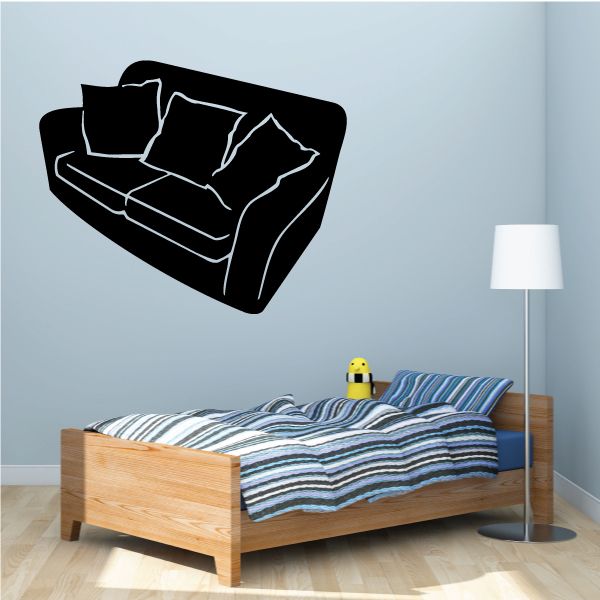 Sofa decal showing a black couch silhouette with white outline