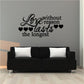 Valentine's wall decal with quote 'Love without reason lasts the longest' and hearts