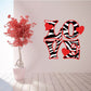 Zebra print love decal with red heart and black-and-white letters