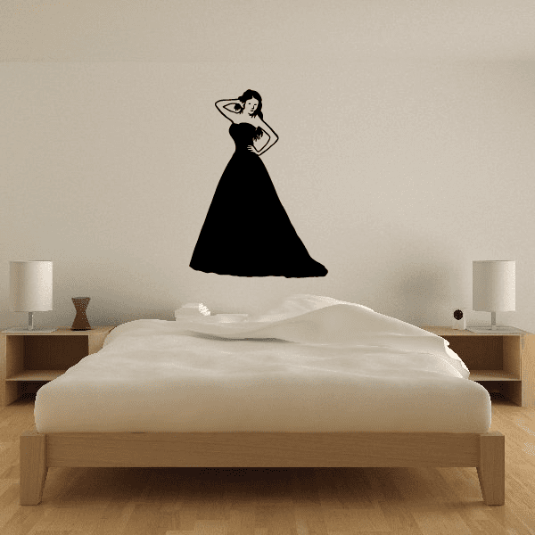 Bride pose wall decal with black dress silhouette and hand-on-hip pose