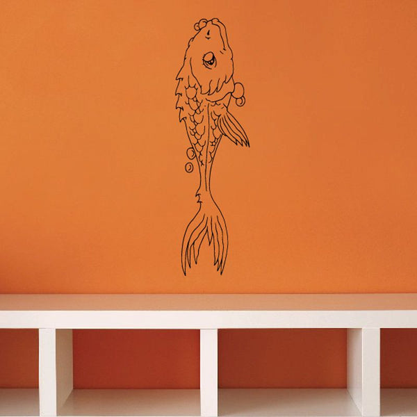 Freshwater fish decal with brown line drawing of a koi-style fish