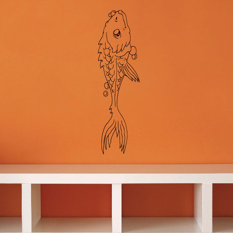 Freshwater fish decal with brown line drawing of a koi-style fish
