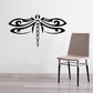 Black dragonfly with spread wings wall decal, intricate swirling line design