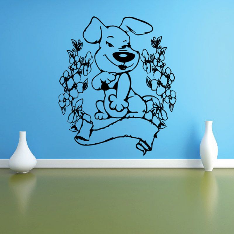 Dog with ribbon and floral decal